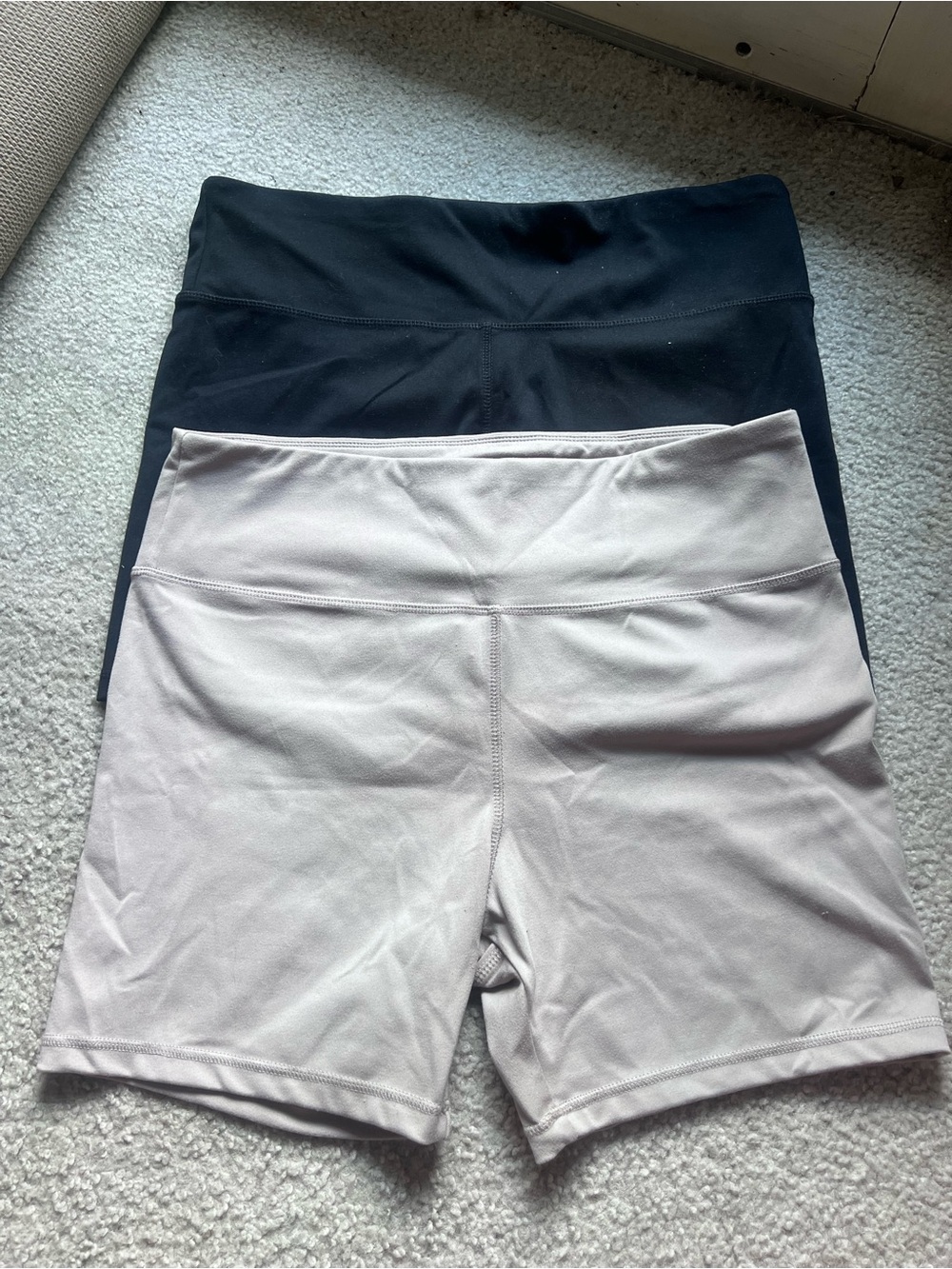 Set of 2!! Women's High-Waist Performance Shorts - Black & Light Taupe
